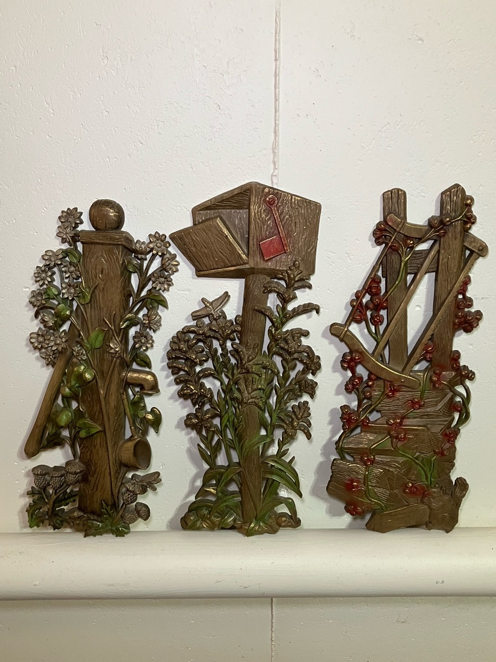 Vintage Burwood Brown Garden Wall Plaque - Set of 3